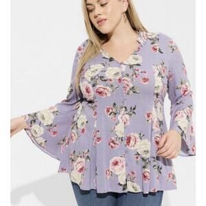 Torrid Blouse Size 4X 4 Fit & Flare Rayon Button-Front Top Romantic Roses Floral